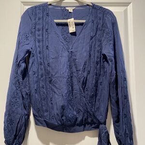 Aeropostale Women’s L/S Summer Wrap Blouse Eyelet Top Shirt Medium NWT Aero